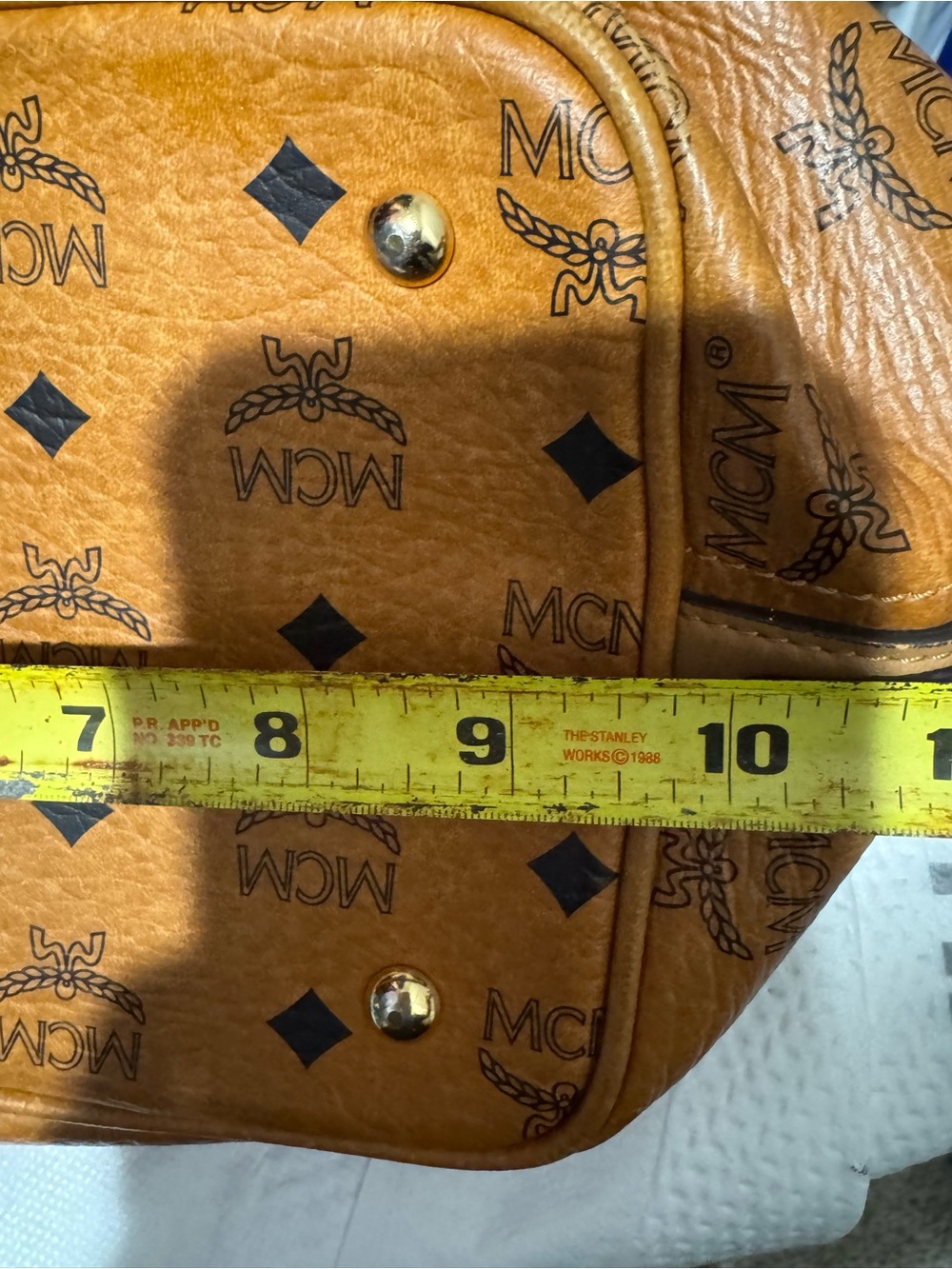 MCM Cognac Visetos Logo Drawstring Shoulder Bag - Picture 12 of 16